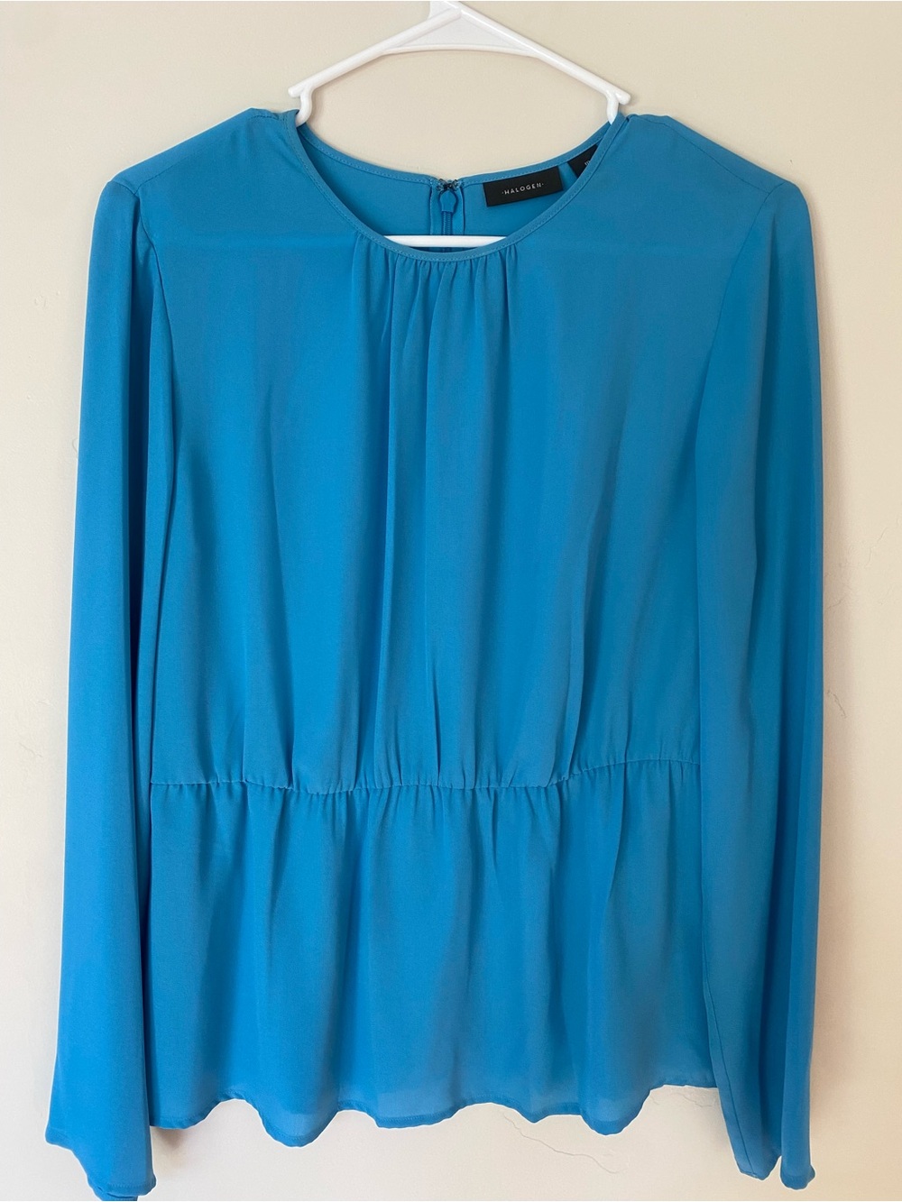 Halogen Blue Long Sleeve Peplum Blouse